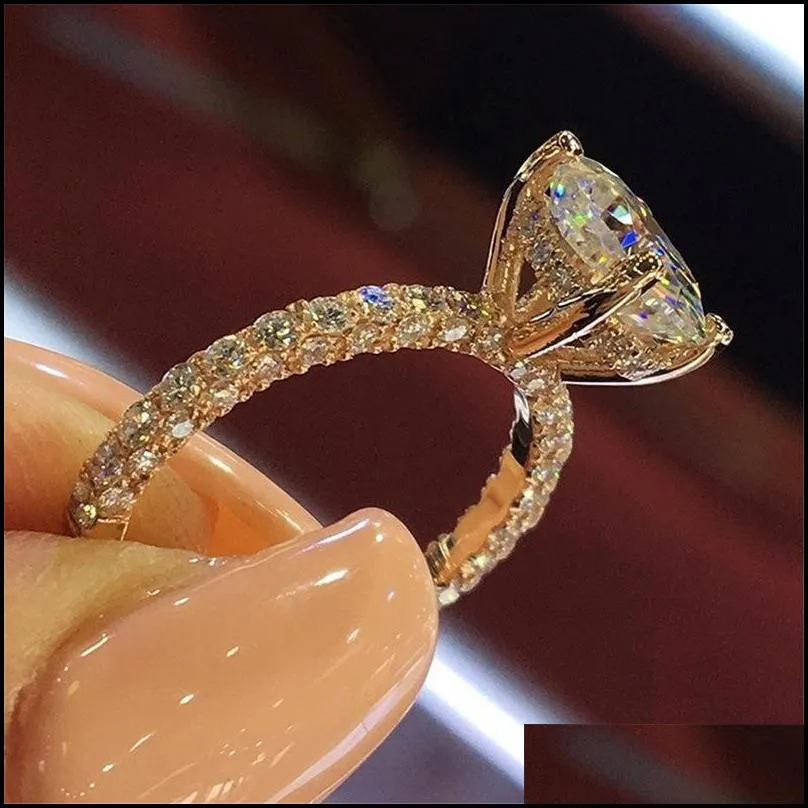 womens diamond ring romantic zircon shining round stone wedding bridal fashion jewelry engagement rings for women