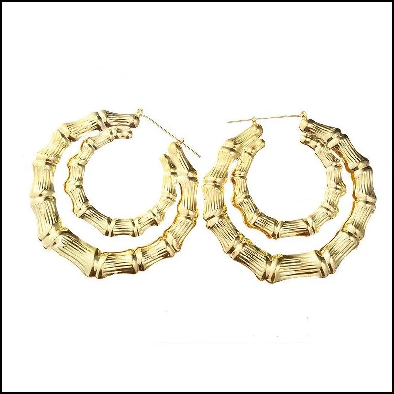 bamboo hoop earrings women vintage golden circle hiphop jewelry fashion earring 220 r2