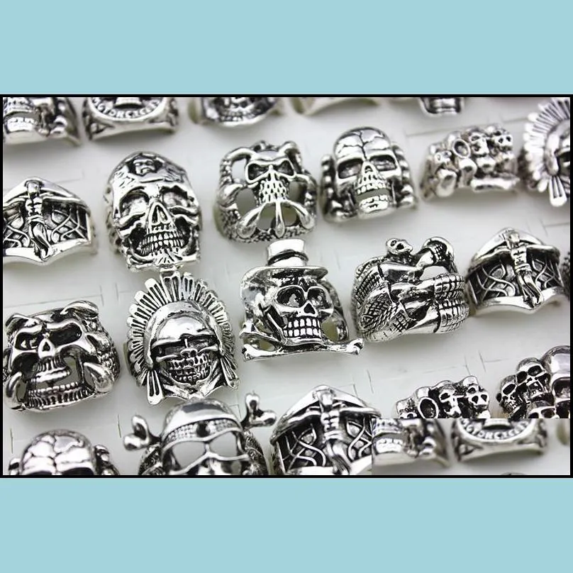  gothic skull carved big biker rings mens antisilver retro punk rings for men s fashion jewelry in bulk wholesale