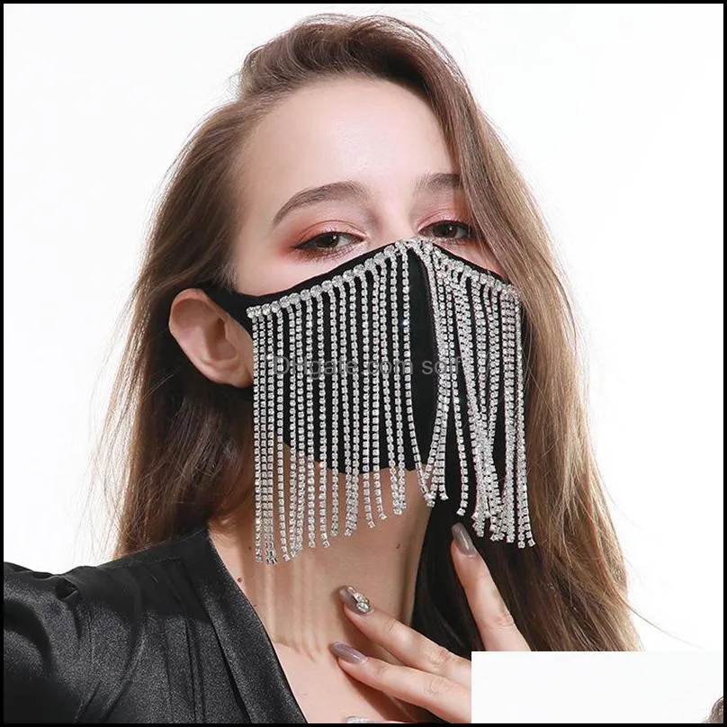 cotton cloth fashion face mask anti haze mouth respirator black protect reusable mascarilla men long tassels jewel breathable lady