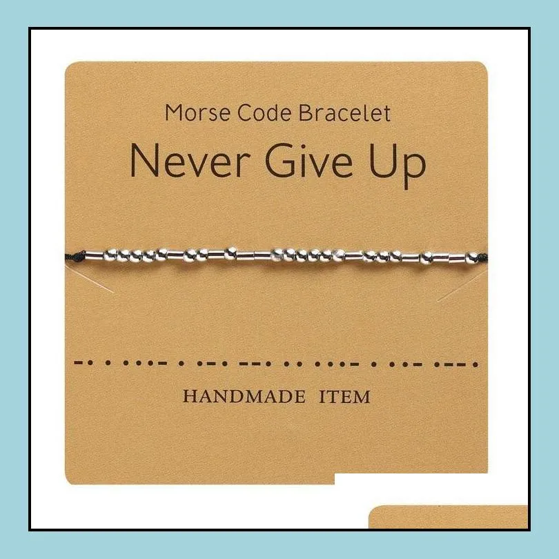 handmade morse code bracelet beads adjustable black string charm bracelets with i love you lettering cardboard creative jewelry for friend family