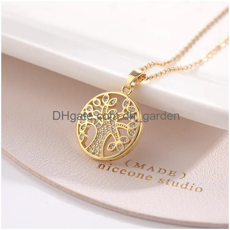 pendant necklaces tree of life crystal hollow pendant necklace gold and silver jewelry elegant female plant chain jewelry gift