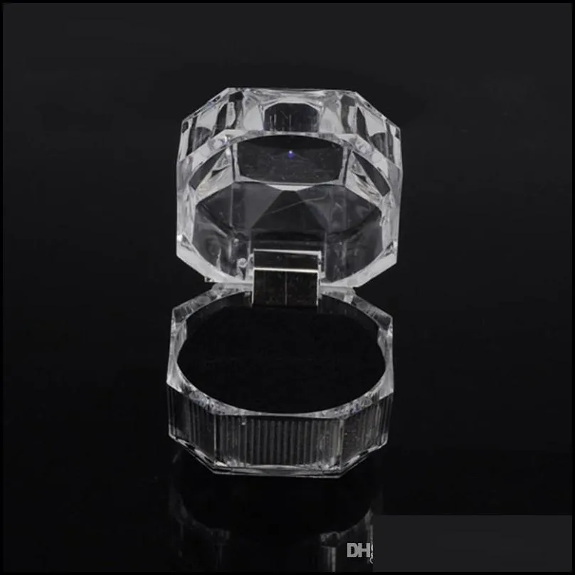 acrylic crystal clear ring box transparent black white red box stud earring jewelry case gift boxes jewelry packaging