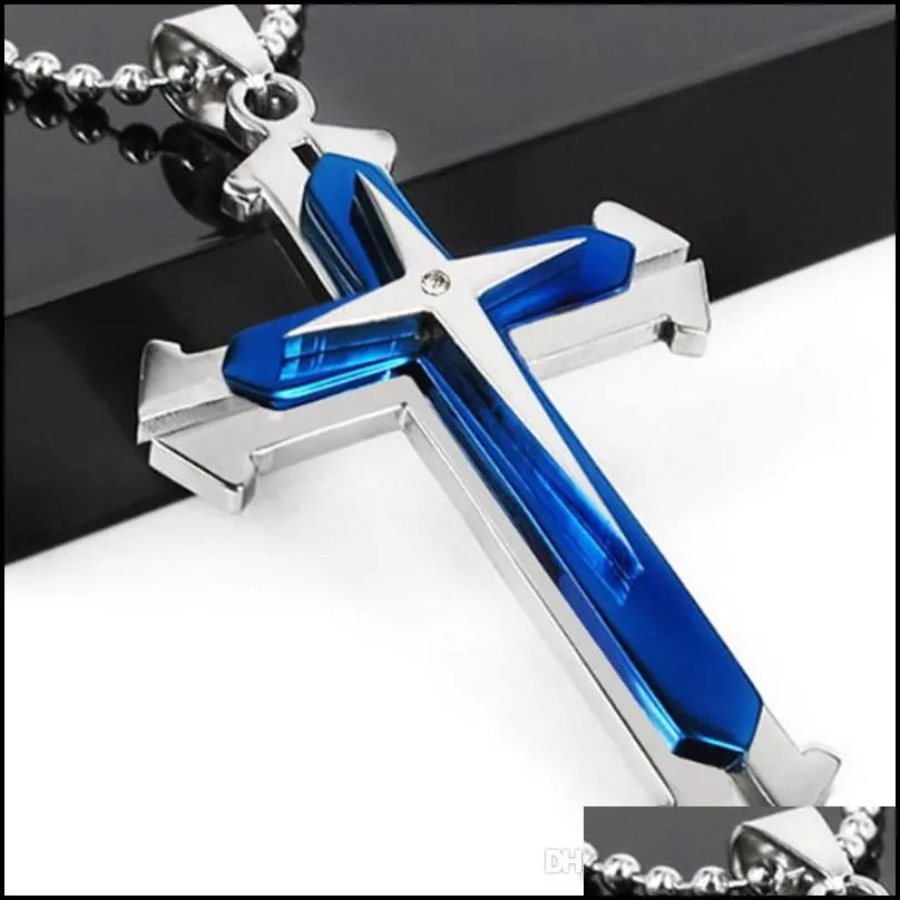 fashion women men stainless steel cross pendants necklace chain titanium religious jewelry latin christmas punk classic gift