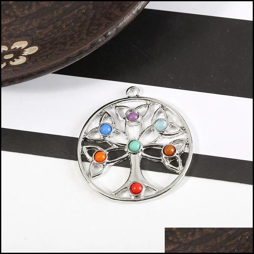 wholesale natural crystal gemstone pendant seven chakra religious pendants alloy inlaid gemstone 012 174 r2