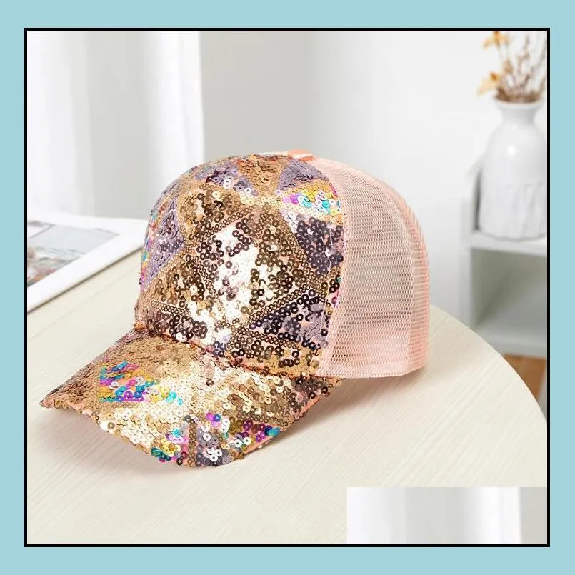 party hats summer sequin caps womens breathable sunshade baseball hat fashion net cap 4 colors db083