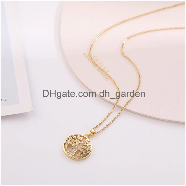 pendant necklaces tree of life crystal hollow pendant necklace gold and silver jewelry elegant female plant chain jewelry gift