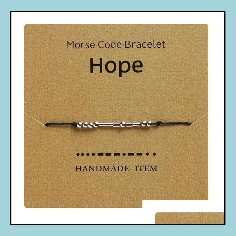 handmade morse code bracelet beads adjustable black string charm bracelets with i love you lettering cardboard creative jewelry for friend family