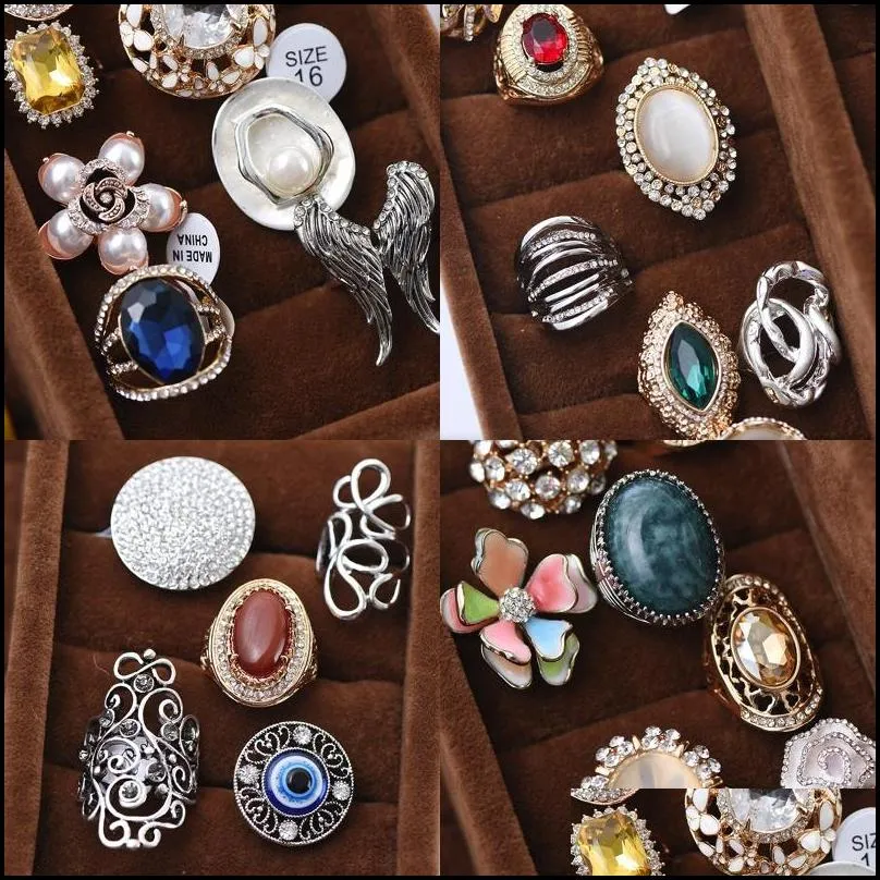 gold and silver plated gemstone alloy ring with rhinestones women fashion pearls rings micro insert mix different models