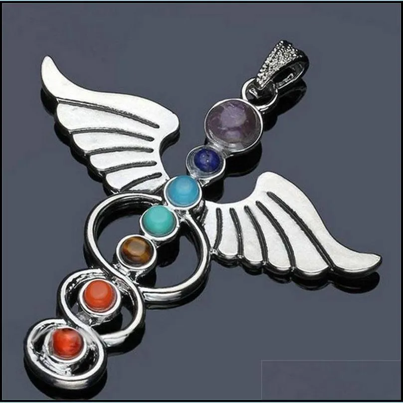 wholesale natural crystal gemstone pendant seven chakra religious pendants alloy inlaid gemstone 012 174 r2