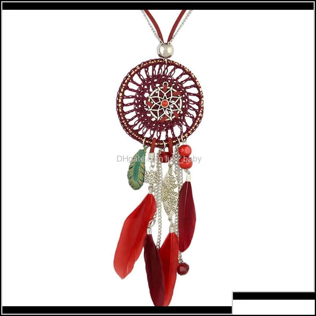 idealway 4 colors bohemian fashion silver plated leather double chain resin feather tassel dreamcatcher necklace y0r36 necklaces vhyo9