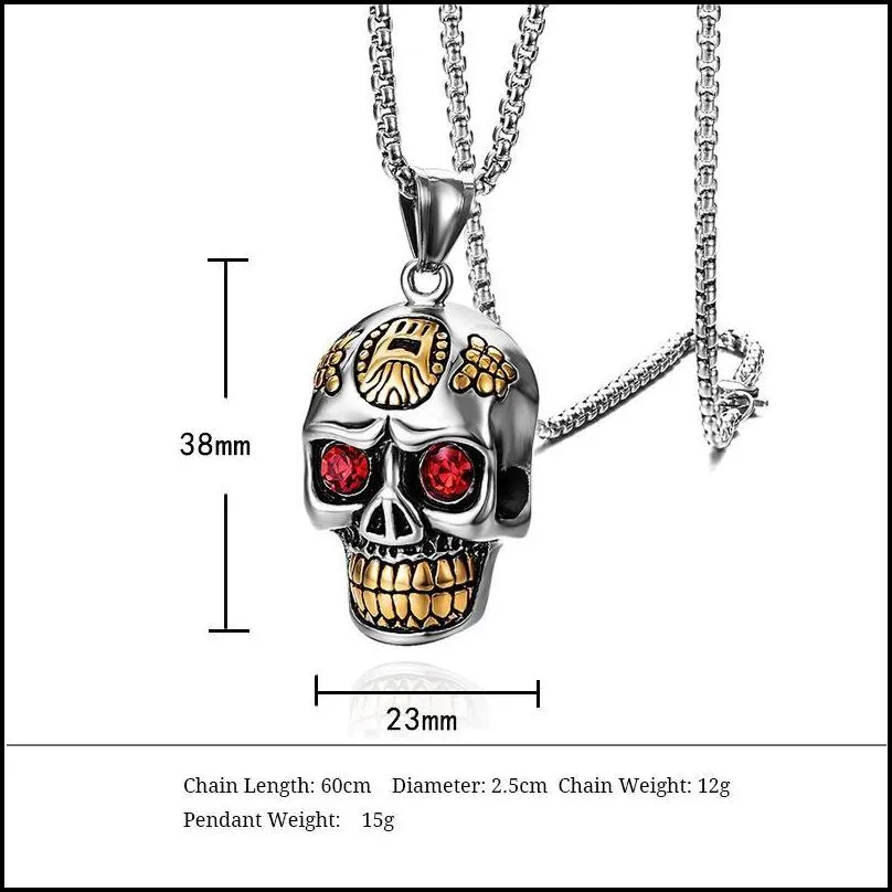 pendant necklaces punk stainless steel fashionable jewelry silver gothic skeleton necklace diamond eyes gold trendy skull