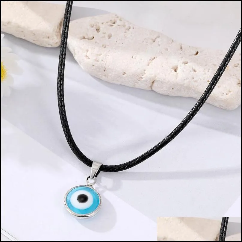fashion colors 10mm evil eyes pendant necklaceturkish eye pu chains necklaces clavicel chains for women jewelry