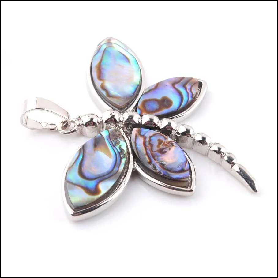 wojiaer natural colourful  abalone shell pearl pendant necklace boho style dragonfly beads women jewelry n3646