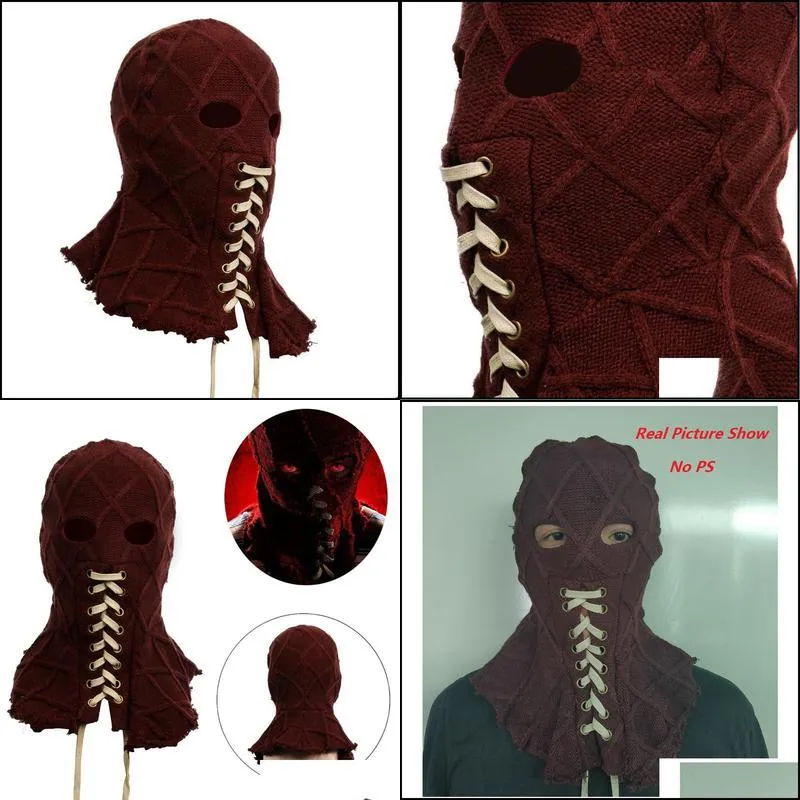 Movie BrightBurn full Head Red Hood Cosplay Scary Horror Creepy knitted Face Breathable Mask Halloween Props 220610