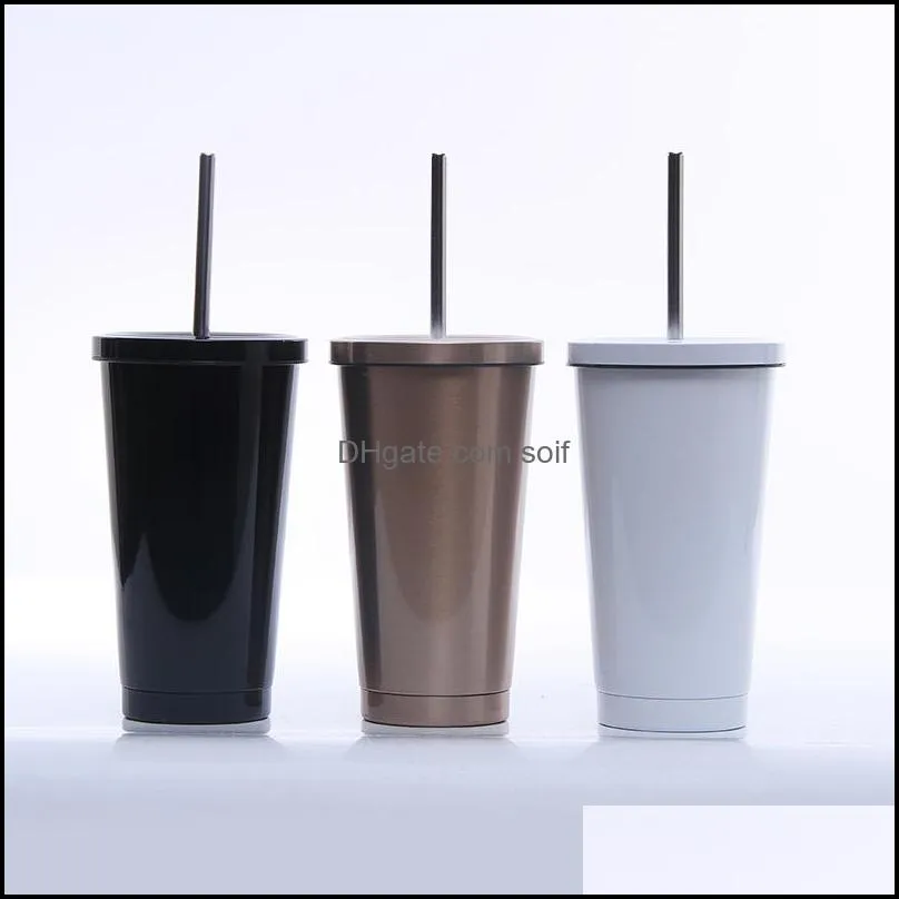 creative stainless steel coffee mug with straw outdoor travel fashion tumbler golden black water cup