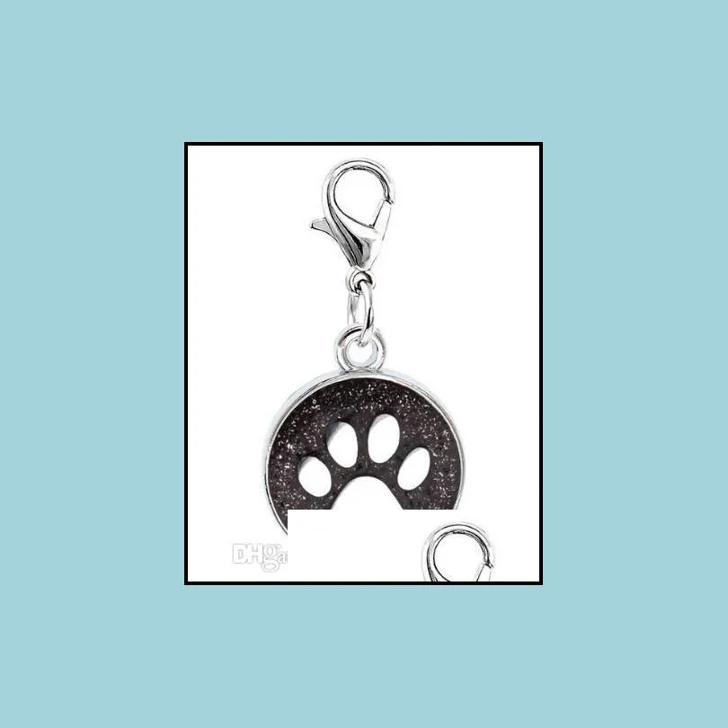 20pcs/lot colors 18mm footprints cat dog paw print hang pendant charms with lobster clasp fit for diy keychains fashion jewelrys305y