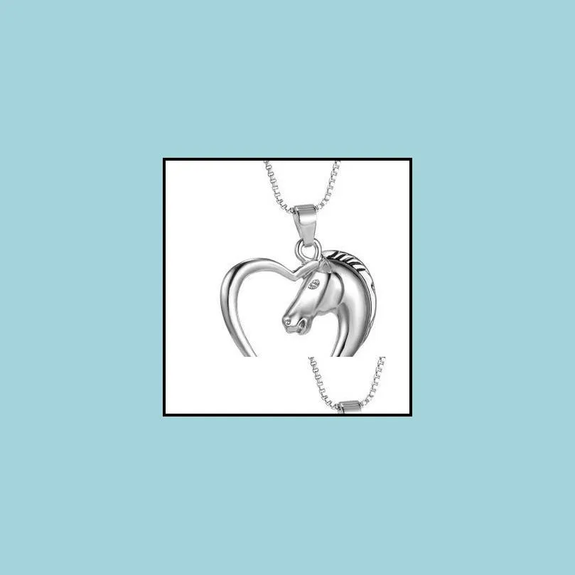 wholesale funique shining heart horse pendant necklaces jewelry silver tone horse in heart necklace for women girl mom friends best