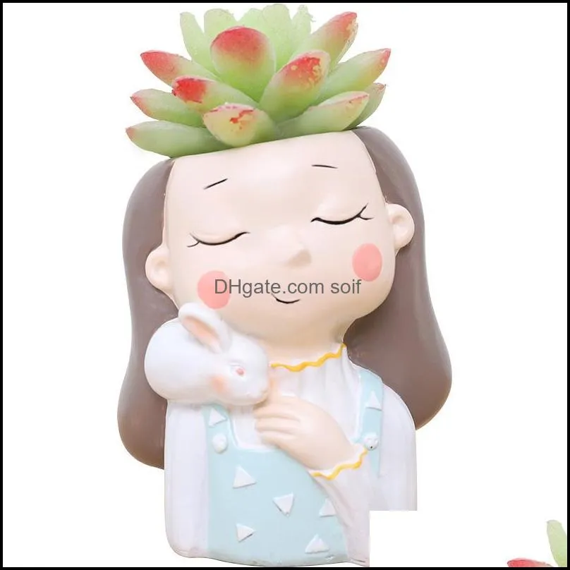 originality wreath girl flower pot new product fleshiness potted plant rabbit resin decoration desktop eco friendly more colors 12