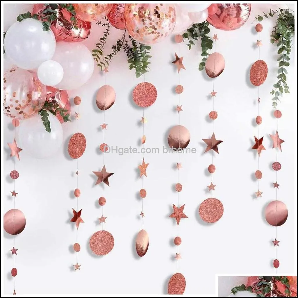 Party Decoration Rose Gold Circle Dot Garland Streamer Kit Glitter Paper Hanging Bunting Banner Background For Birthday Weddin Brhome