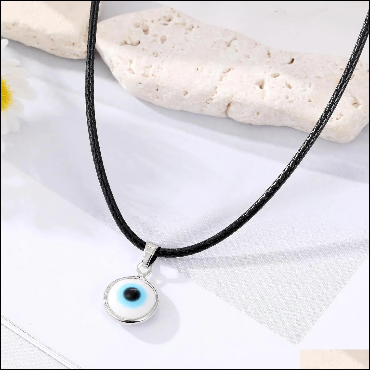 fashion colors 10mm evil eyes pendant necklaceturkish eye pu chains necklaces clavicel chains for women jewelry