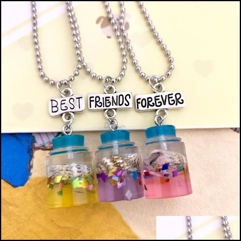 pendant necklaces children friend necklace resin shell drift bottle bff 3 jewelry gifts for kidspendant