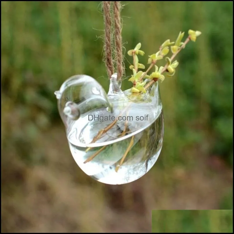 originality bird shape vase hydroponics suspension transparent flower pot glass hanging water plant flowerpot home decor creative