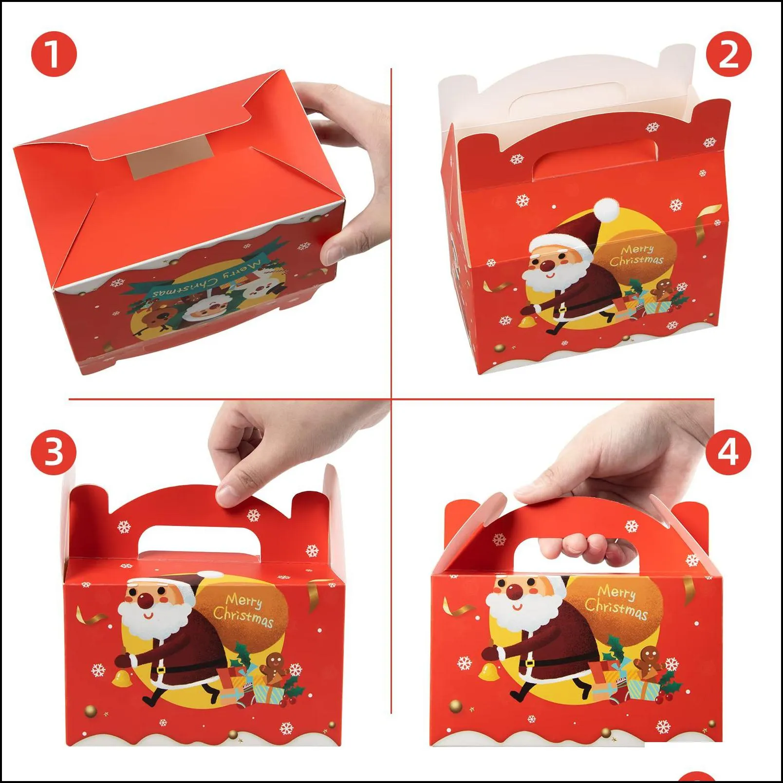 Christmas Decorations Gift Boxes Gable Box For Candy Xmas Cookie With Handles Bakery Gifts Paper Treat Holiday Wrap School Cla Brhome