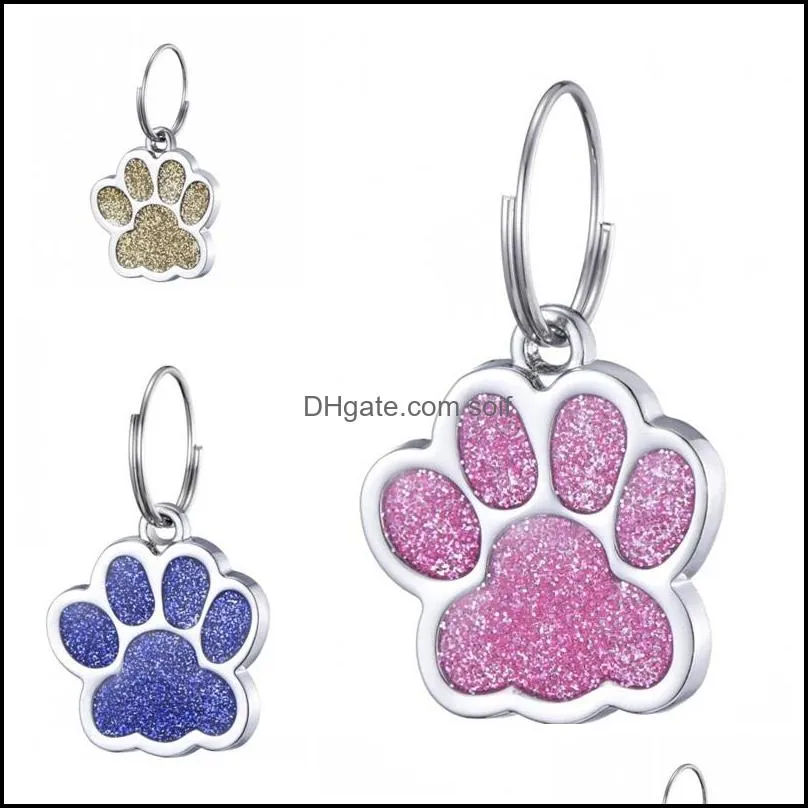 glitter dog paw print pet tags metal alloy engraved cat id card tags fashion pet information card multi color 1 2ct e1