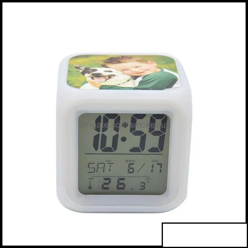 Desk & Table Clocks Home D￩cor Garden Heat Transfer Seven Colours Blank Sublimation Alarm Clock Led Square Bedroom Glow Electronics By Sea