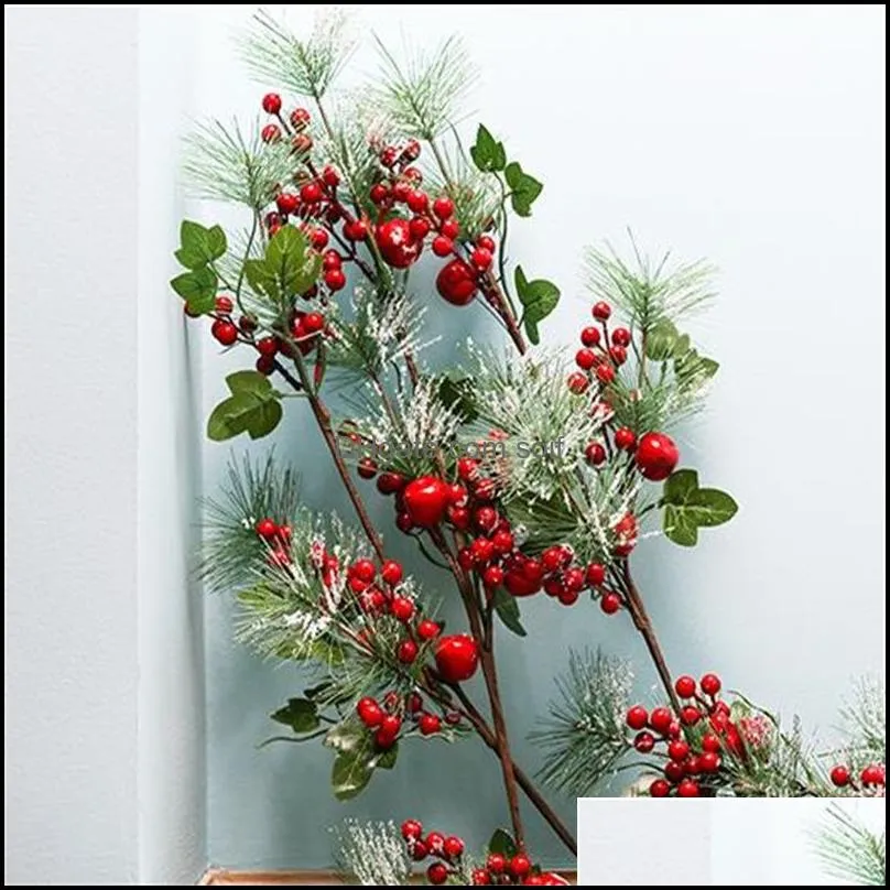 decorative flowers christmas simulation berry artificial pine needles red berry flower branch shopwindow holiday decorations