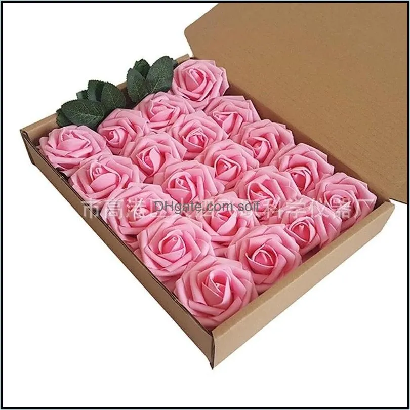 8cm artificial decorative flowers roses 25pcs real fake roses with stem for diy wedding bouquets home party christmas flower decoration