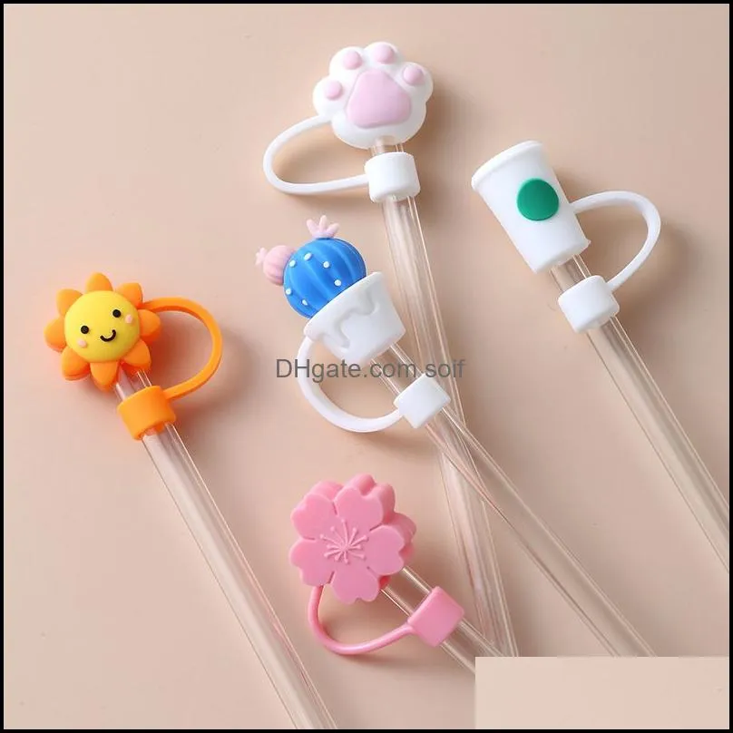 drinkware creative silicone straw plug reusable dustproof splash proof drinking dust cap cartoon stopper cover kitchen drink cleaner