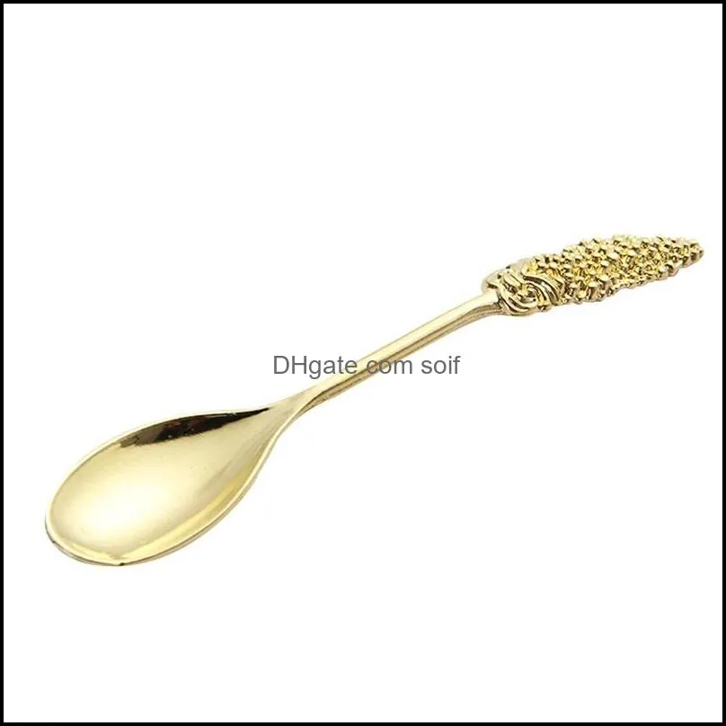 gold plating ladle coconut trees leaf branch plant spoon metal carving spoons kitchen accessories coffe dessert 2 2sd c2