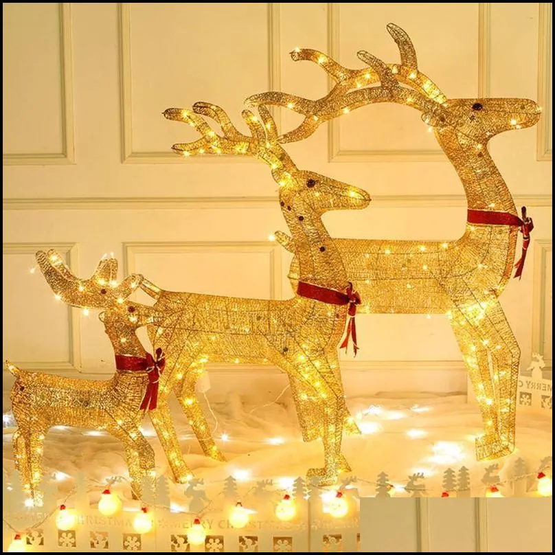 Christmas Decorations 2022 Year Decoration Ornaments Gold Deer Elk Led Light Tree Scene Room House Navidad Decor