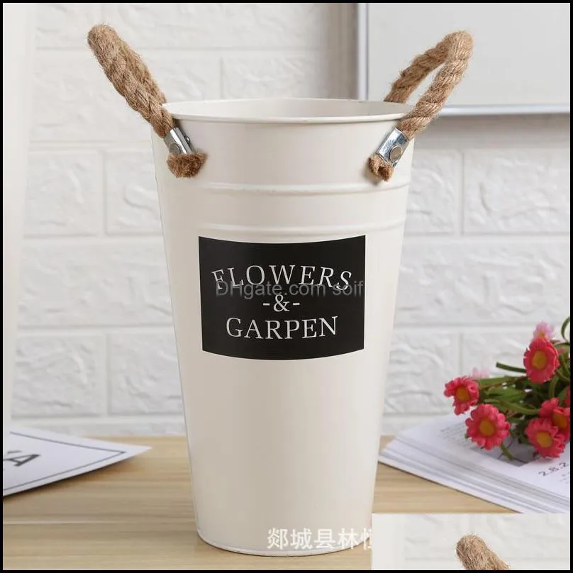 creative iron sheet dryflower planter letter garden flowers painted flowerpot with natural hemp rope plant bucket fit flower shop