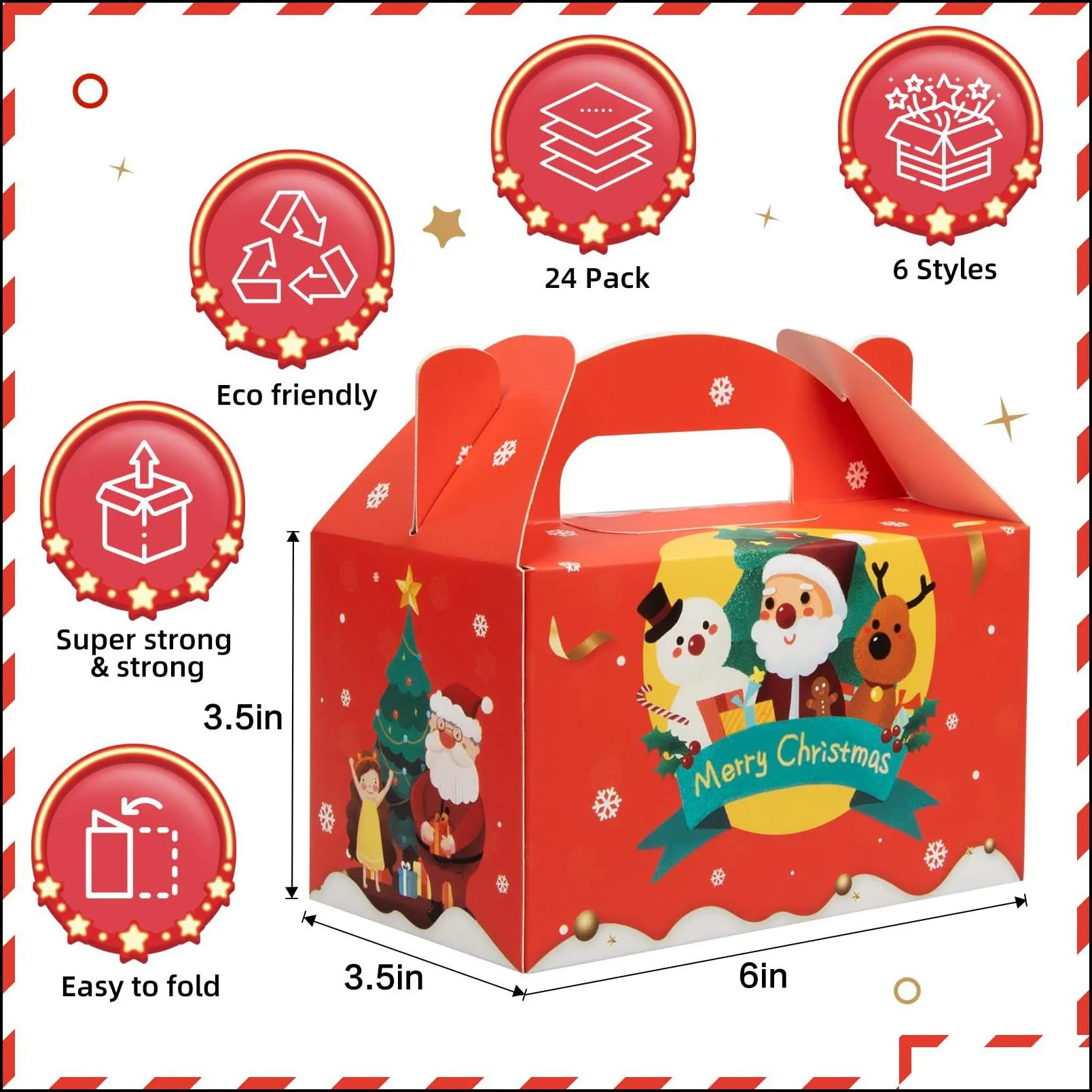 Christmas Decorations Gift Boxes Gable Box For Candy Xmas Cookie With Handles Bakery Gifts Paper Treat Holiday Wrap School Cla Brhome