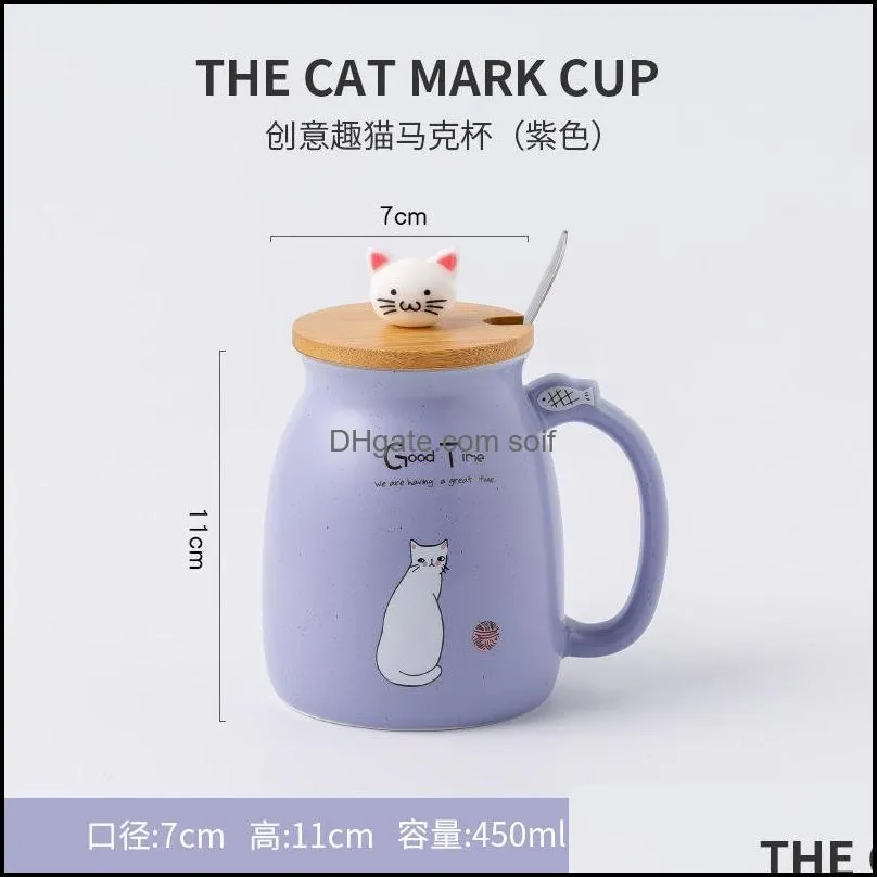 creative color cat heatresistant mug cartoon with lid 450ml cup kitten coffee ceramic mugs children cup office drinkware gift 20211227