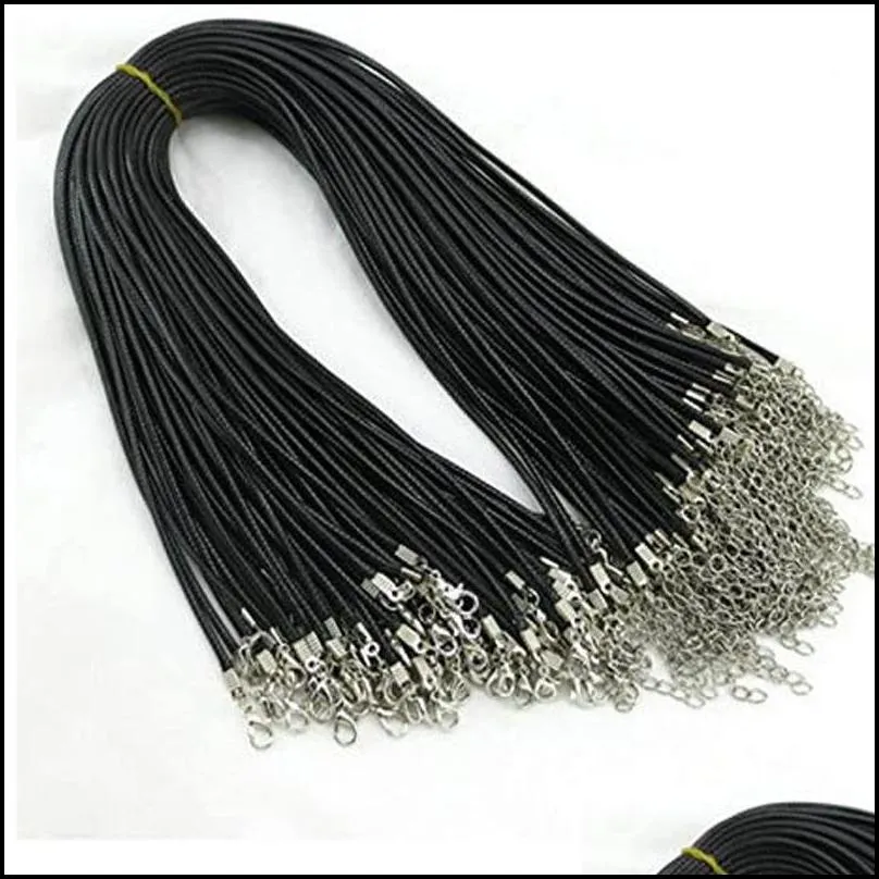 45cm 60cm black 1 5mm 2 0mm wax rope lobster clasp chains for necklace lanyard jewelry pendant cords making acc