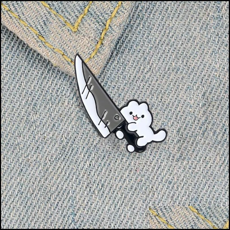 cartoon cute cat knife funny dagger shape women brooches simplicity popenamel pin lapel badges brooch jewelry exquisite personality