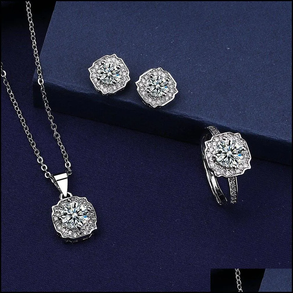 elegant lab diamond jewelry set 925 sterling silver party wedding rings earrings necklace for women promise moissanite jewelry