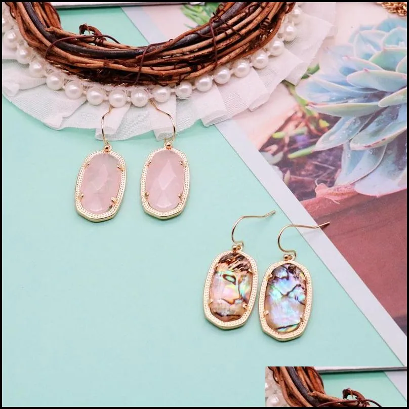  shipping geometric natural stones faceted pink abalone cute earrings for women wholesale copper material trendy party earrings