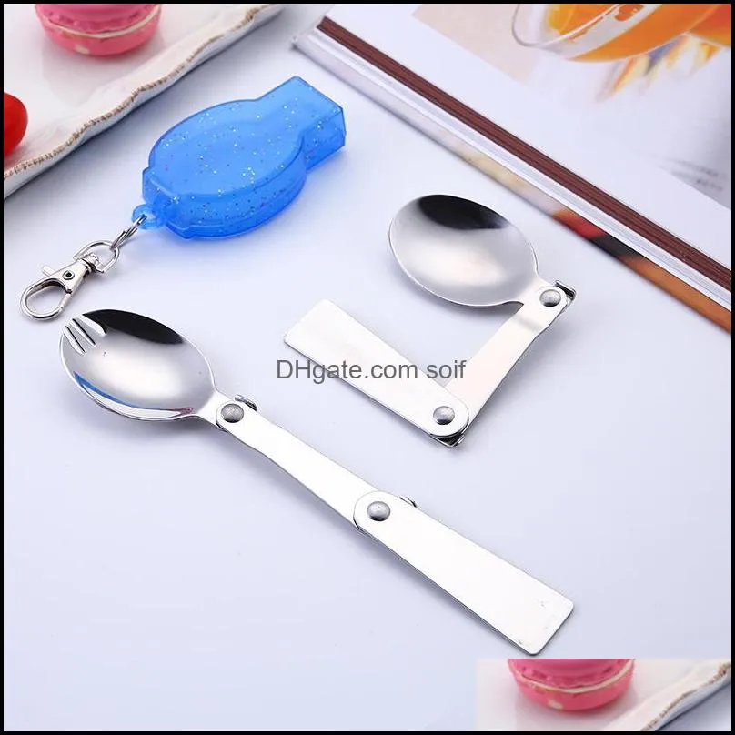 stainless steel dinner spoon outdoors portable coffee fork fold soup ladle boxes dinnerware kitchen accessories pretty 2 7ys e2