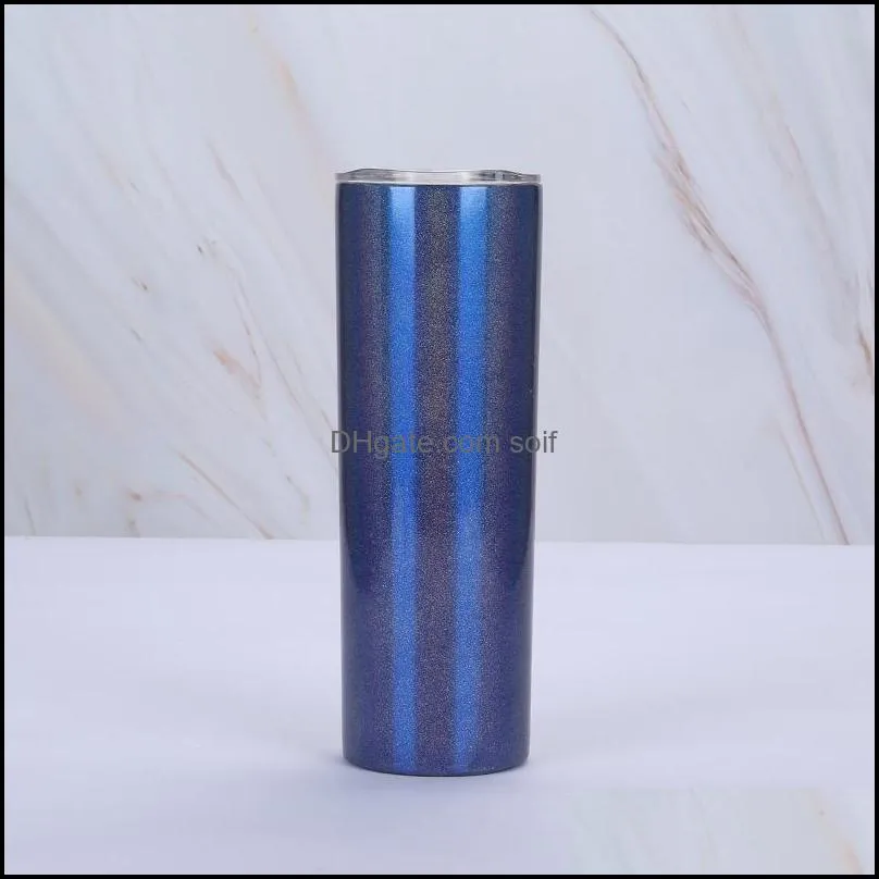 sublimation straight tumbler 20oz stainless steel glitter rainbow vacuum insulated coffee mug