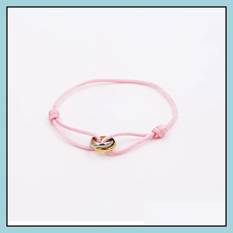 fashion brand women lover bangle handmade rope chain bracelet charm titanium stainless steel three circles carter