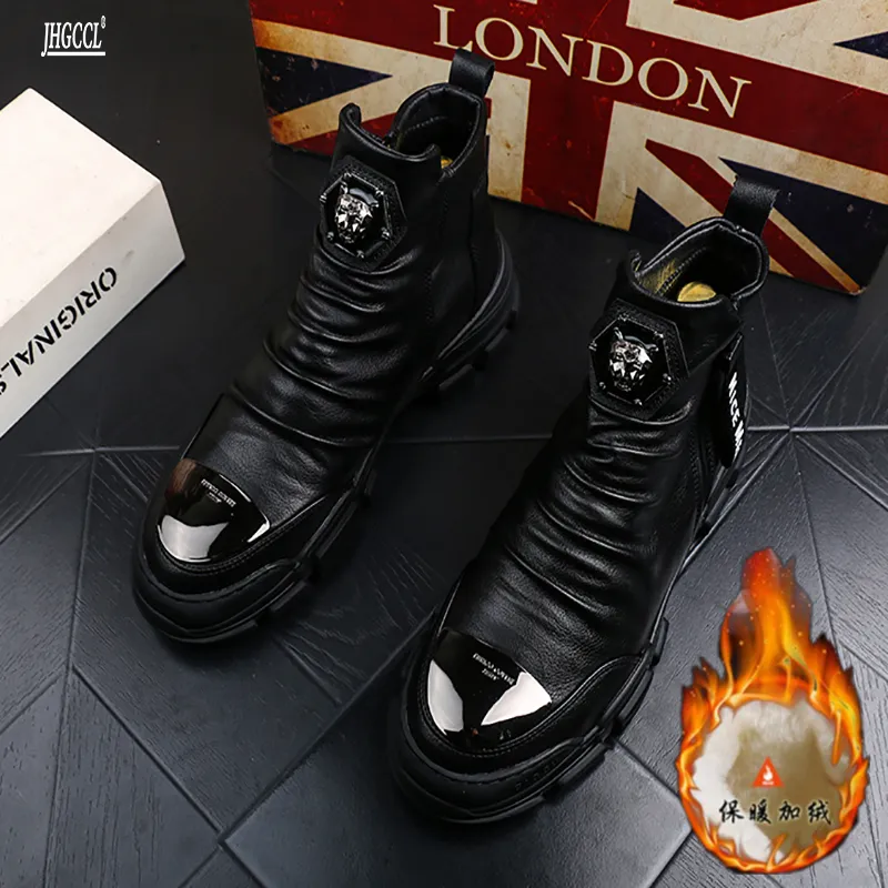 New Boots Casual Flat Shoe Makasin Men's High Top Rock Hip Hop Mix Colors for Men b5