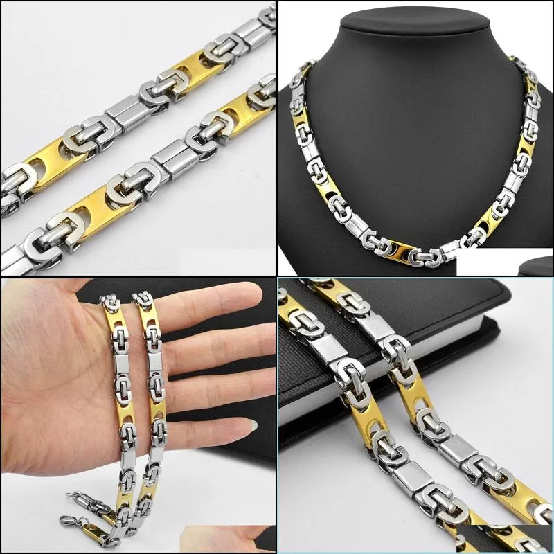 sunnerlees fashion jewelry stainless steel necklace 8mm geometric byzantine link chain silver gold color men women gift sc132 n
