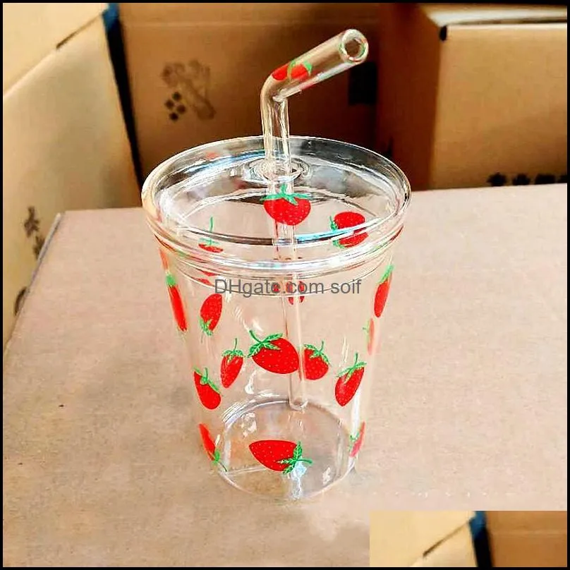 with cover straw water cup cold drink lovers mug adult juice tumbler office household valentines day transparent
