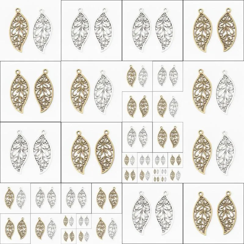 50pcs 43x17mm antique silver color leaf charms vintage bronze leaf pendants for bracelet earring necklace diy jewelry making