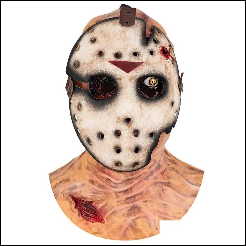 Horror Jason Scary Cosplay Full Head Latex Mask Open Face Haunted House Props Halloween Party Supplies 220610